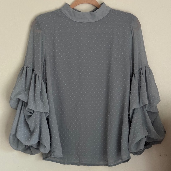 Wishlist Light Blue Polka Dot Sheer Ruffle Blouse | Size M - Picture 1 of 7